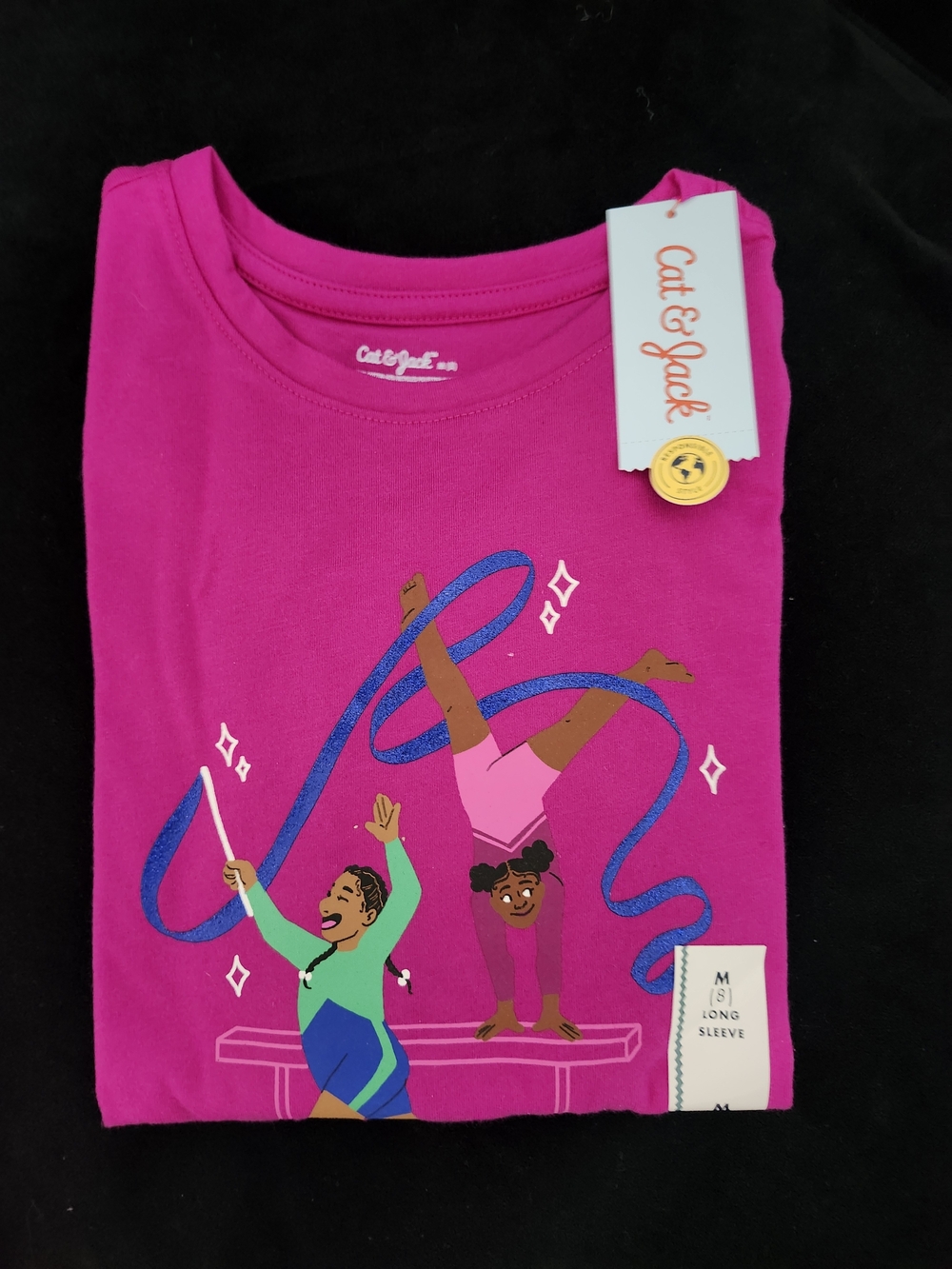 Cat & Jack Bright Pink Long Sleeve Tee with Gymnastics Graphic